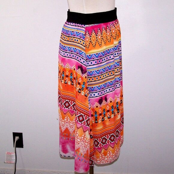 Lularoe Skirt Medium Flowy Chiffon Overlay Elastic Waist Tribal Print Pull On - Picture 5 of 8